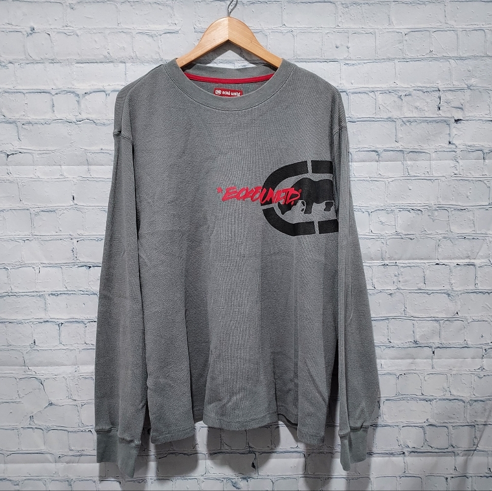Ecko Unltd. Mens XL Thermal Sweatshirt Y2K Streetwear City Rhino Hip Hop Urban